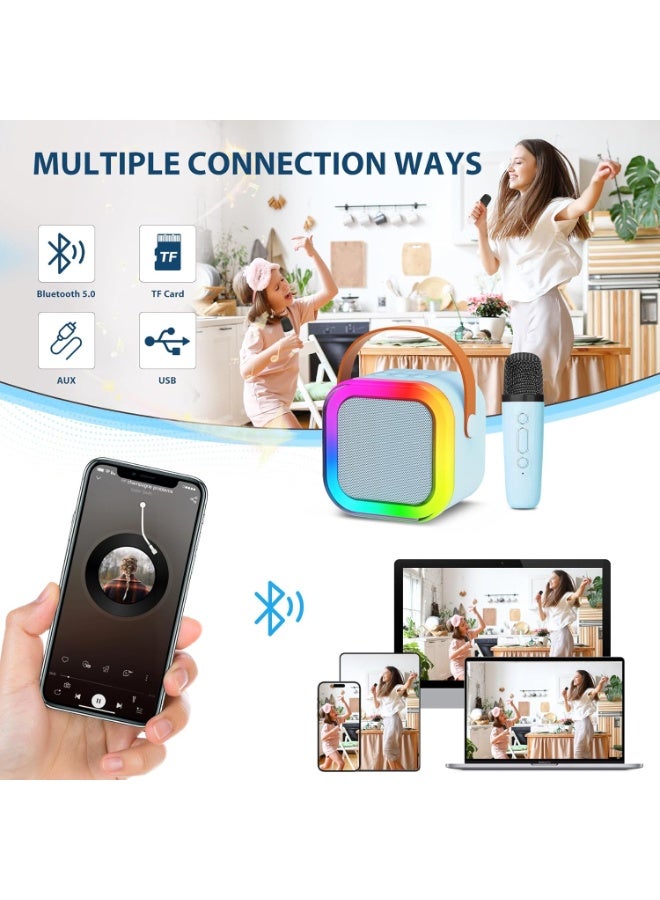 جهاز كاريوكي للأطفال والكبار، جهاز كاريوكي صغير بميكروفون لاسلكي واحد، مكبر صوت بلوتوث محمول مع مؤثرات تغيير الصوت وإضاءة ليد، ألعاب للبنات والأولاد - Image 3